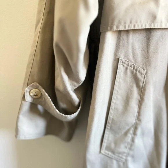 VTG. Geraldo Beige & Navy Double-Breasted Trench Coat Fennel Neck Unisex - Picture 4 of 11